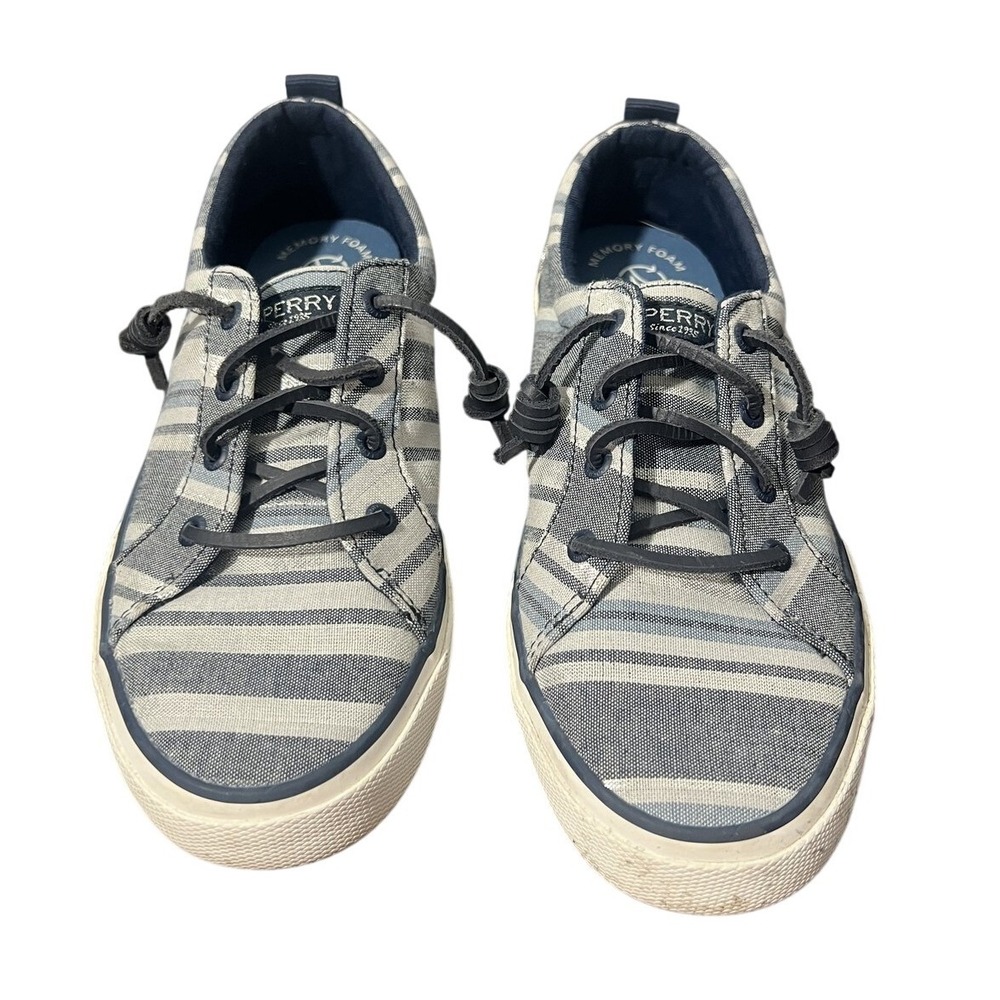Sperry Women's Blue & White Striped Canvas Memory Foam Sneakers US 8.5 SeaCycled